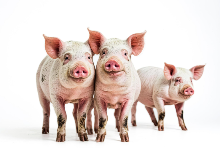 Three piglets standing together